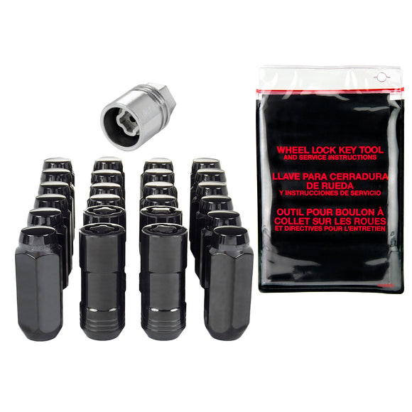 McGard 6 Lug Hex Install Kit w/Locks (Cone Seat Nut) M14X1.5 / 13/16 Hex / 1.945in. Length - Black - The Lug Nut Source 